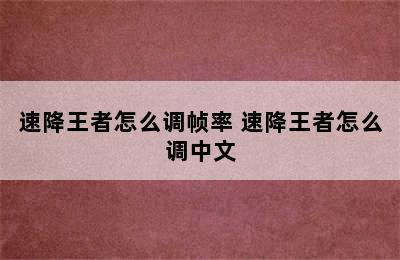 速降王者怎么调帧率 速降王者怎么调中文